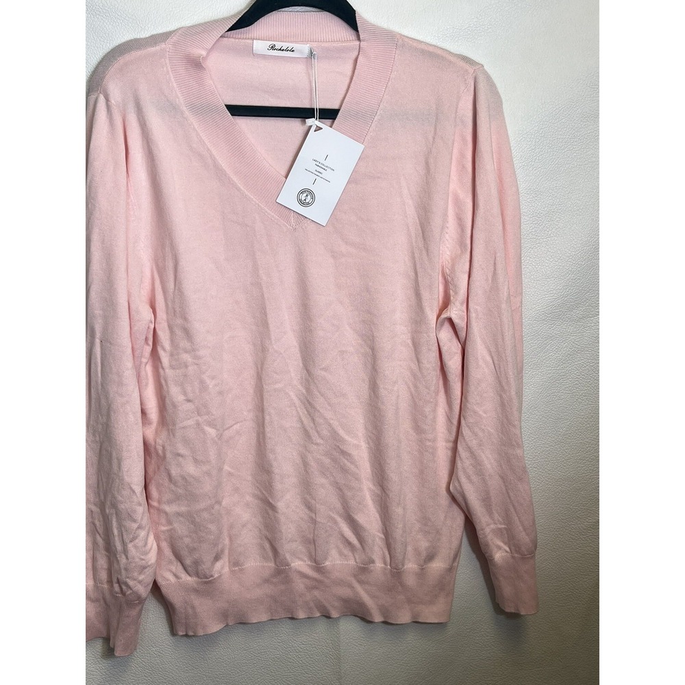 Rochalola Pink V-neck Sweater Women's XXL NEW soft Vicrose And Nylon Long Sl